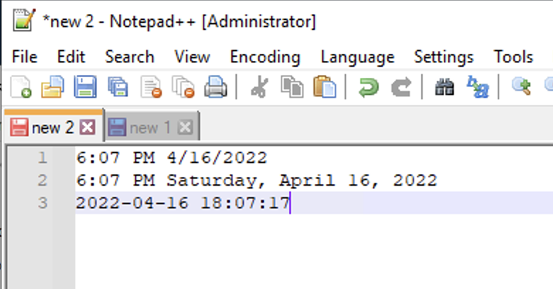Add Date Time in Notepad++